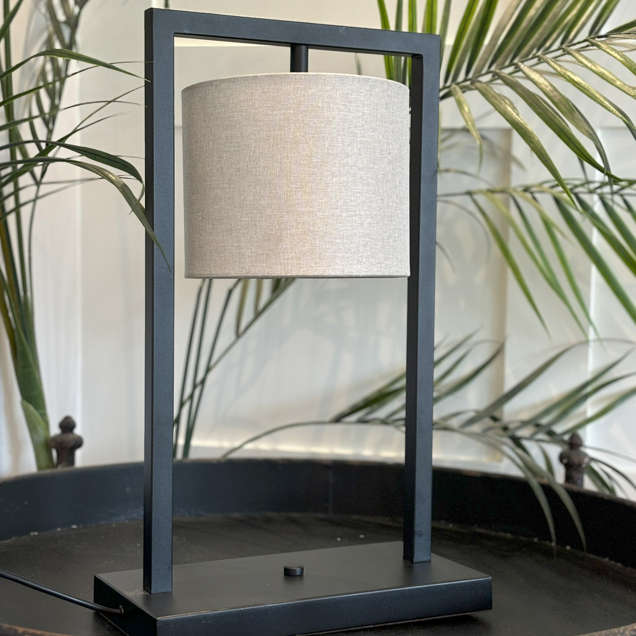 Square Frame Table Lamp in Matt Bronze